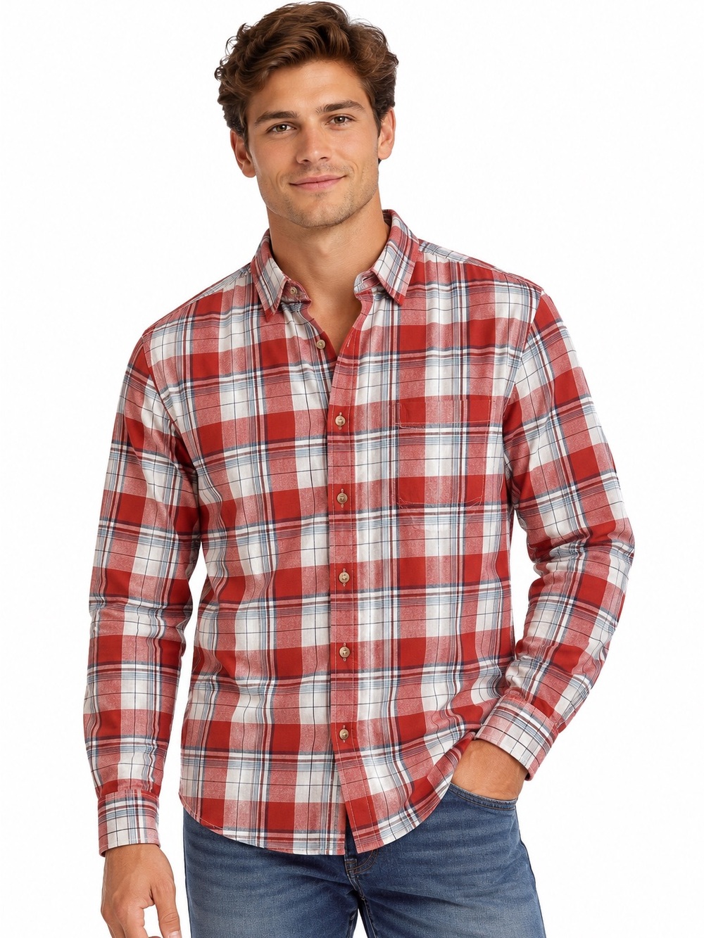 Wrangler Red Plaid Long Sleeve Button-Down Shirt Men's XL